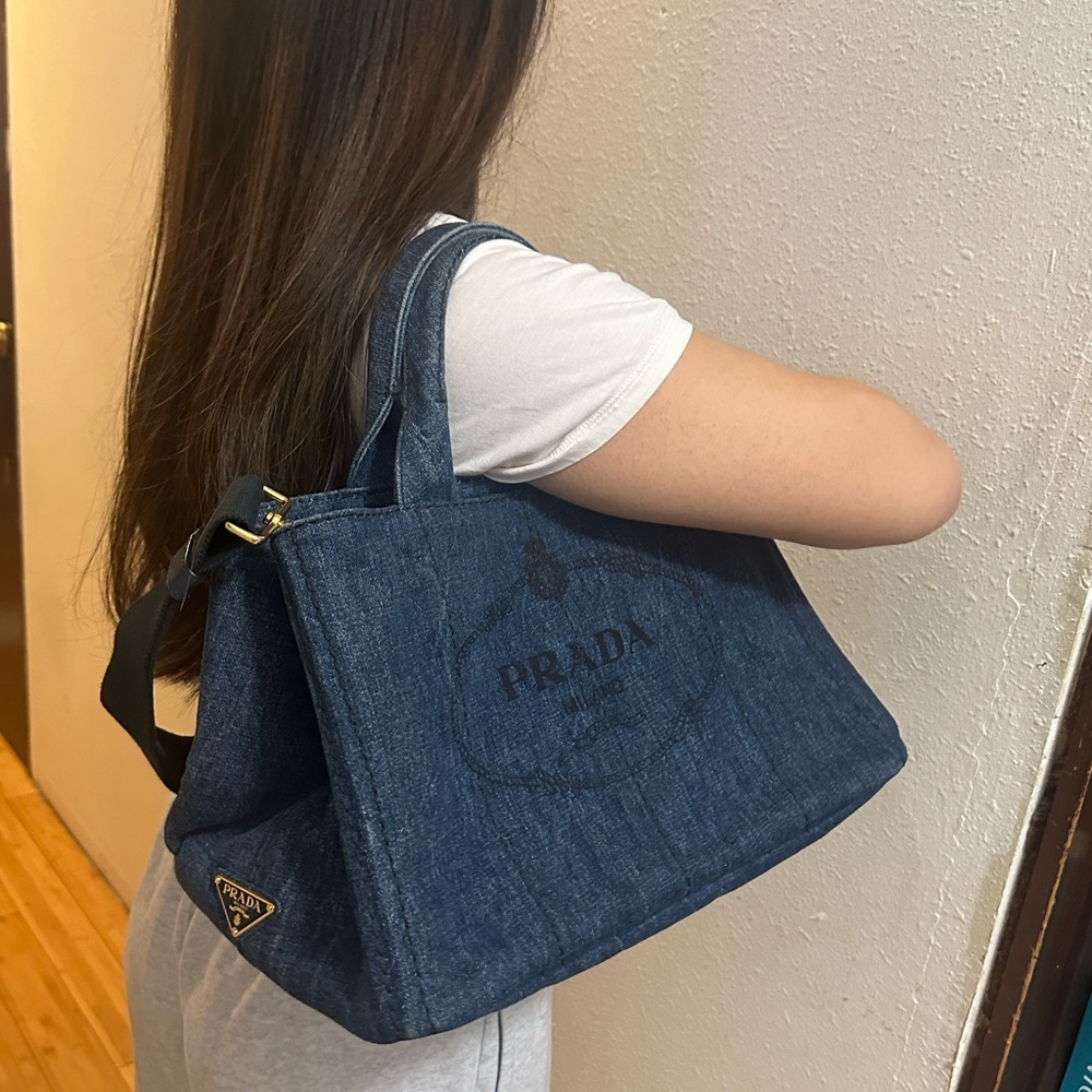 Prada Canapa denim tote